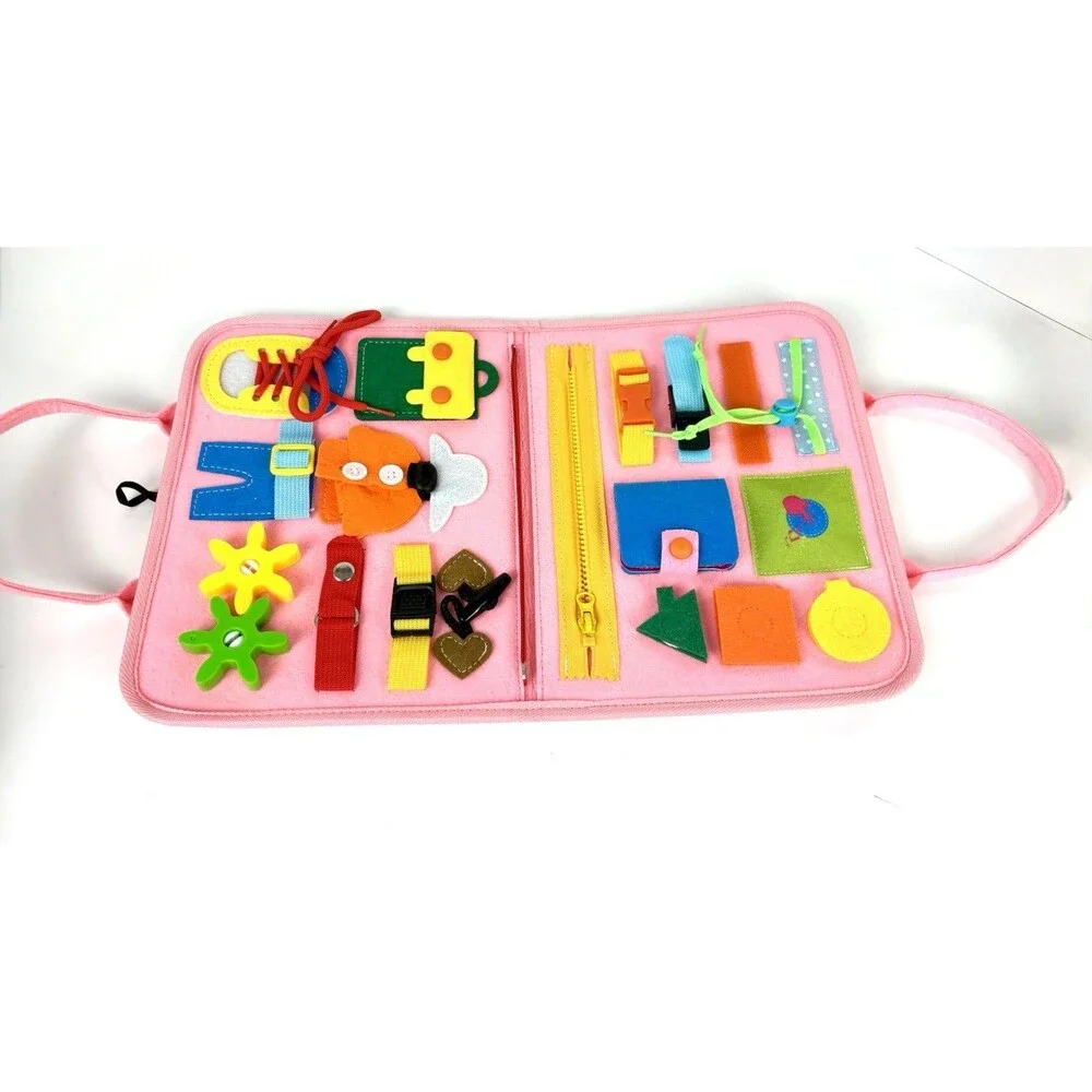 Montessori Style Fine Motor Skills Busy Book. Pink Felt Activity Binder. EUC